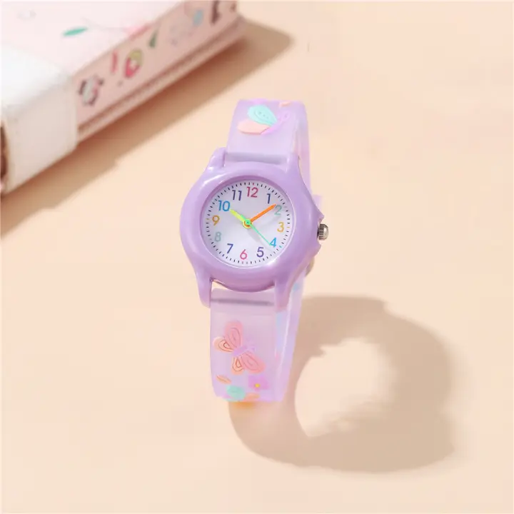 Reloj Para Niñas Con Patrón 3D De Mariposa Moda Casual Estudio Diario Regalo Estudiante Regular Resistente Al Agua - 1