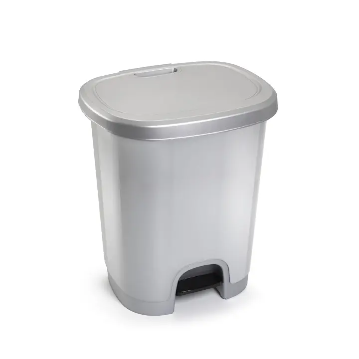 CABLEPELADO Cubo basura plastico, Cubo basura apertura pedal, Papelera de pedal, Cubo de pedal, Libre de BPA, 45 cm alto x 38 cm ancho x 32 cm fondo, Capacidad 27 Litros, Gris completo - 1