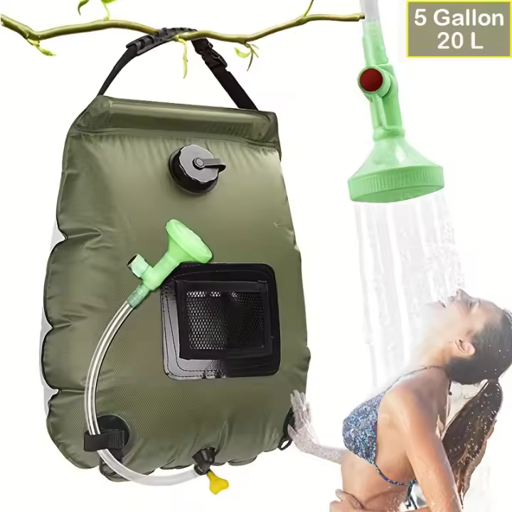 Solar climatizada camping ducha bolsa caminata camping baño portátil climatizada almacenamiento agua conmutable manguera ducha cabeza para baño al aire libre - 1