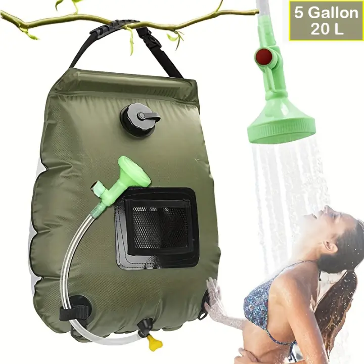 Solar climatizada camping ducha bolsa caminata camping baño portátil climatizada almacenamiento agua conmutable manguera ducha cabeza para baño al aire libre - 1