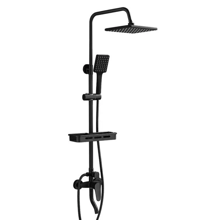 Cecodadi Columna Ducha con Grifo Negra Altura Regulable 90-120cm, Columna de Ducha con Alcachofa Cuadrado 20x20cm para Baño - 1