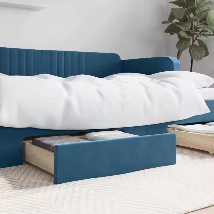Cajones de cama 2 uds madera de ingeniería y terciopelo azul - 1