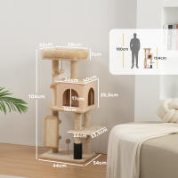 PawHut Árbol Rascador para Gatos Altura 104 cm Árbol para Gatos Torre para Gatos con Plataformas Poste con Cepillo Bolas Colgantes y Almohadilla para Rascar Beige - details 2