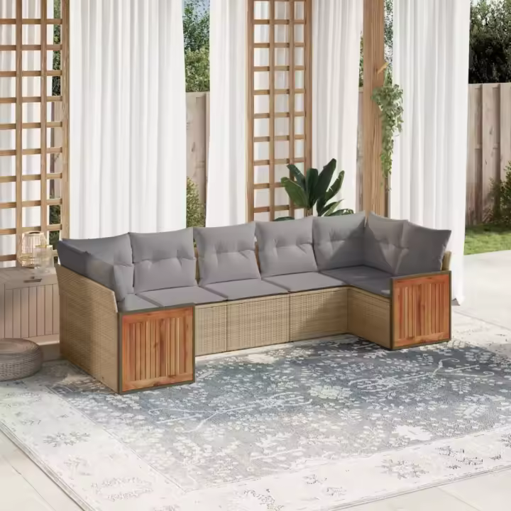 vidaXL Set sofás de jardín 7 piezas y cojines ratán sintético beige - 1