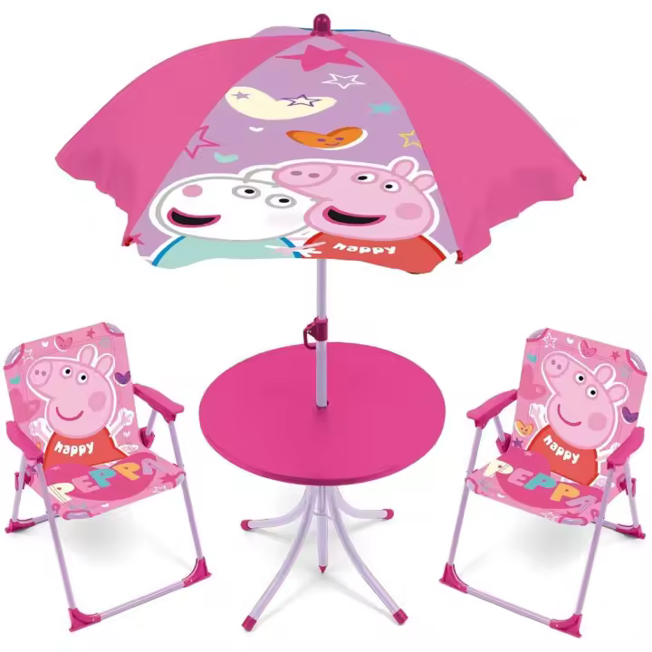 Arditex Set Mesa Sombrilla Sillas Peppa Pig Conjunto de Mesa 50x50x48cm 2 Sillas 38x32x53cm y Sombrilla Diámetro 110cm - 1