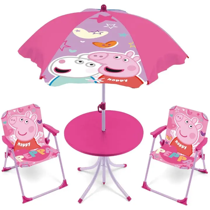 Arditex Set Mesa Sombrilla Sillas Peppa Pig Conjunto de Mesa 50x50x48cm 2 Sillas 38x32x53cm y Sombrilla Diámetro 110cm - 1