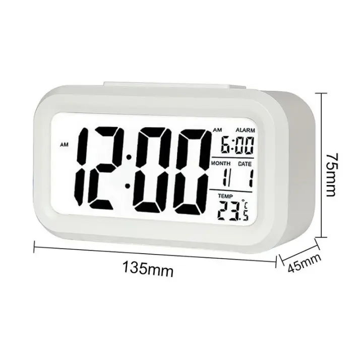 Despertador digital, pantalla de 5,3 pulgadas, hora, fecha, temperatura, 12/24 horas, con 8 tonos. Dimensiones: 13,5 x 7,5 cm - 1