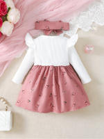 2PCS Vestido De Princesa Para Bebé Girla 0-2 Años Con Manga Larga Estampado De Flores Gran Lazo Vestido De Moda Para Bebé Niña Otoño - details 2