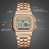 Reloj Digital Elegante Para Mujer En Oro Y Plata De Acero Inoxidable Reloj De Pulsera Electrónico Para Negocios Y Hombres - details 5