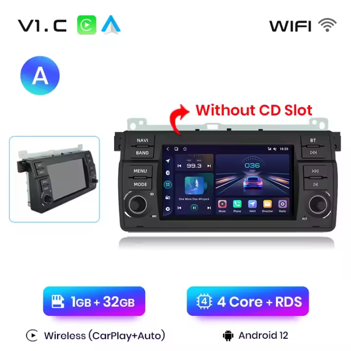Junsun-reproductor Multimedia con GPS para coche autorradio 2Din con Android CarPlay voz IA 4G para BMW E46 M3 318/320/325/330/335 - 1