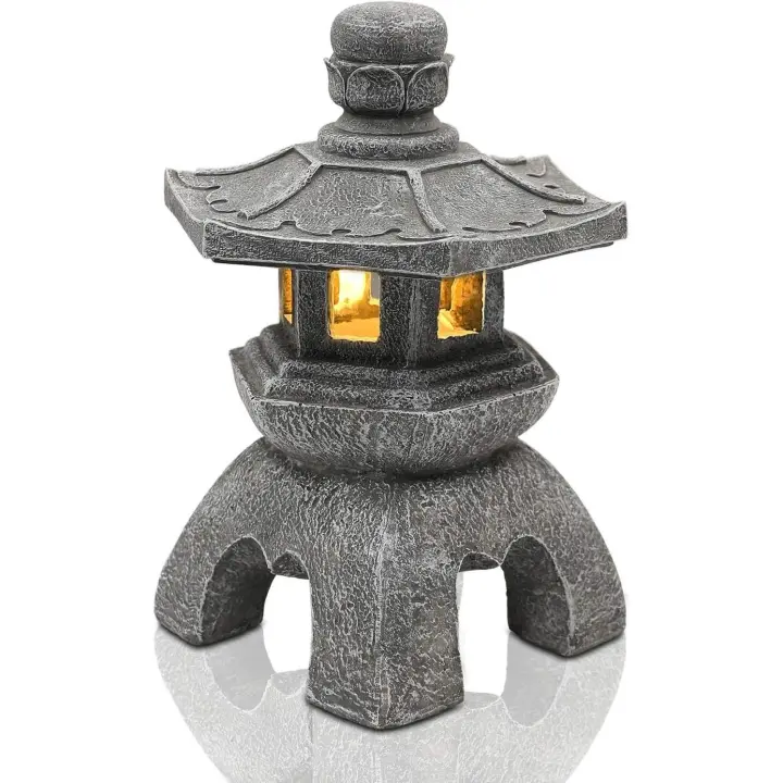 Estatua de linterna de pagoda solar para decoración de jardín, decoración asiática zen para exteriores e interiores para paisajes, balcones, jardines y patios - 1