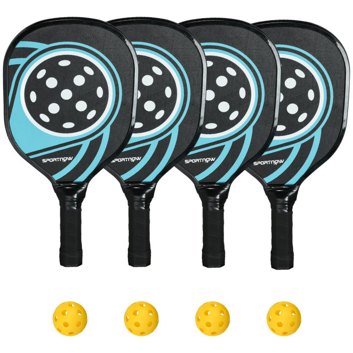SPORTNOW Juego de Raquetas de Pickleball, Juego de Paletas de Pickleball con 4 Raquetas de Pickleball, 4 Pelotas, Bolsa de Transporte, Juego de Pickleball, para Interiores y Exteriores, Adolescentes y Adultos