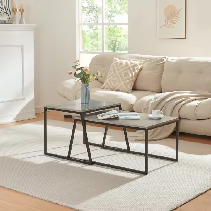Set de 2 mesas nido Hyllestad - Negro/Efecto Hormigón [en.casa] - 1