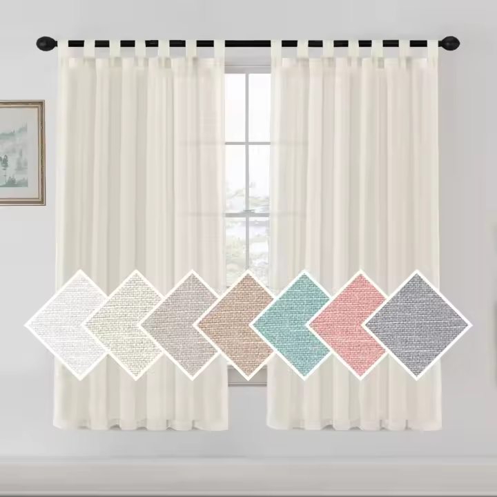 Cortinas de Lino para Salón,2 Piezas,Visillo Translúcido, Cortinas con Ojales modernos, Decorativas para Ventana, Habitación y D - 1