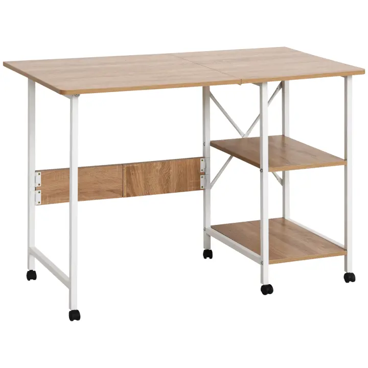 HOMCOM Mesa Plegable Mesa Auxiliar Mesa de Oficina Mesa Móvil para Ordenador con Ruedas MDF Natural 107 x 55 x 76 cm - 1