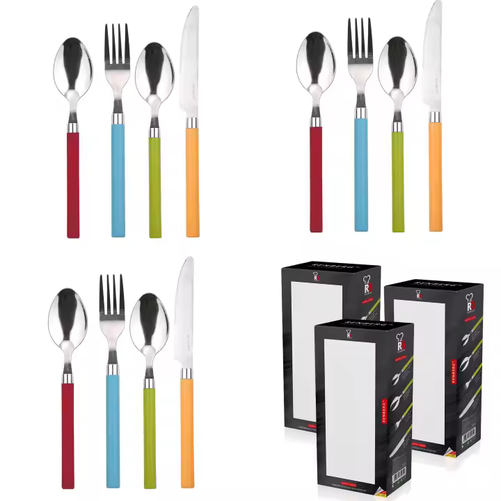 Renberg Set de Cubiertos de Acero Inoxidable 24 Piezas Diseño Moderno Colores Mango Polipropileno - 1