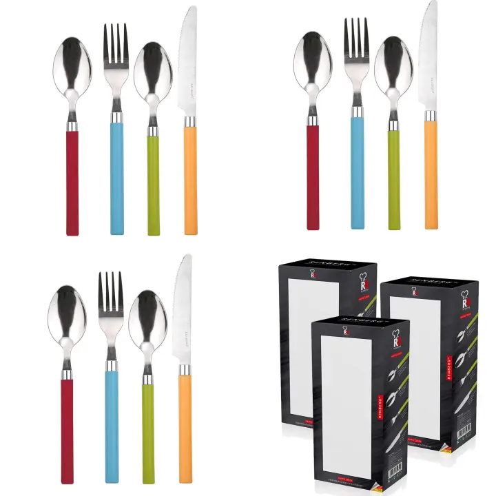Renberg Set de Cubiertos de Acero Inoxidable 24 Piezas Diseño Moderno Colores Mango Polipropileno - 1