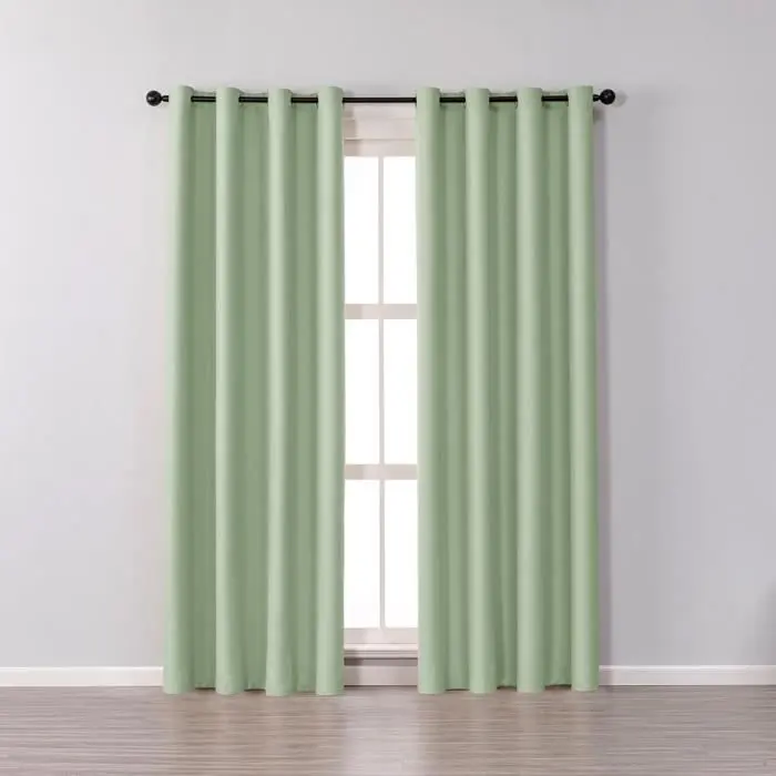 Juego de 2 Cortinas opacas con ojales, moderno Diseño con aislamiento tÃ©rmico para salón y dormitorio, 132x160 cm, color verde, 2 piezas - 1