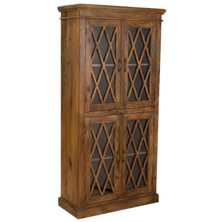 Vitrina de madera y cristal artesanal de 2 puertas marron 90x40x183 - 1