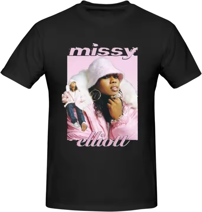 Camisetas De Missy Elliott para hombre, camisa informal de algodón de manga corta con cuello redondo, color negro, Verano - 1