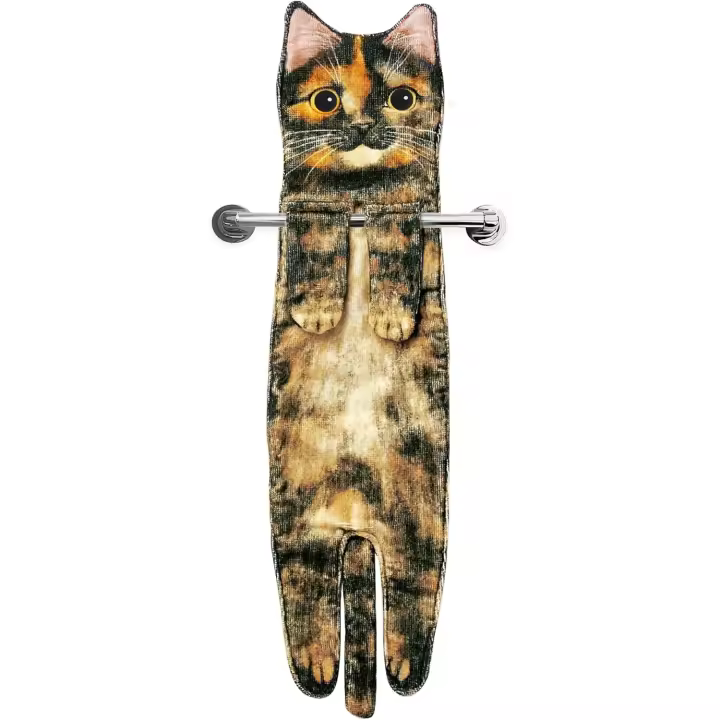 Divertidos Gatos Toalla de Mano-Decoración Gato Toalla Colgantes para Baño Trapos de Cocina-Animal Absorbente suave Toallas-regalos Graciosos Para Originales Mujer Amantes de Los Gatos-Carey-YR - 1