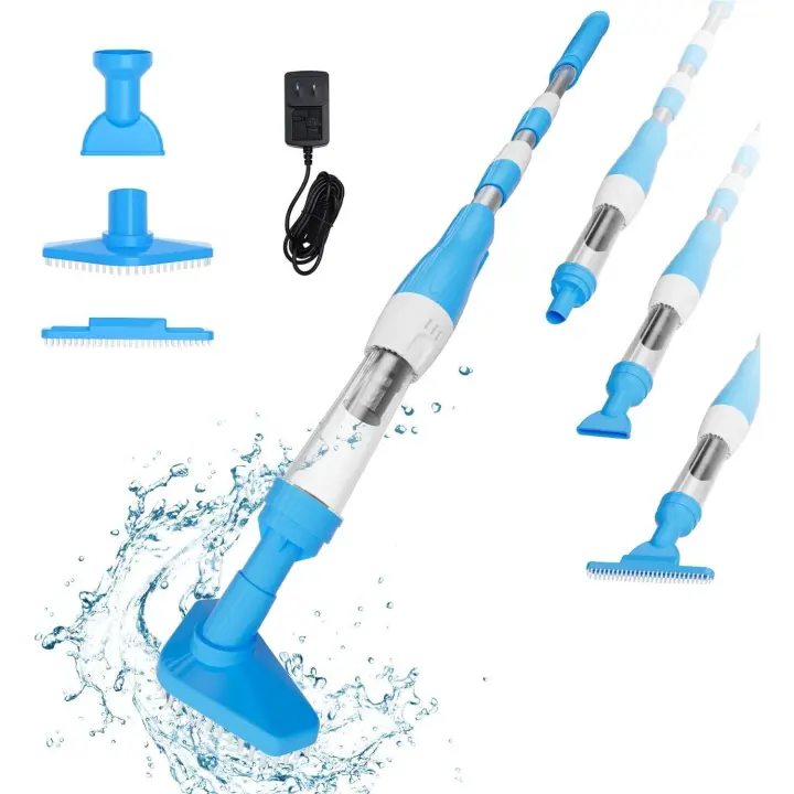 3 en 1 Limpiafondos de Piscina a Bateria, Aspirador de Piscina Inalámbrica con Mango Telescópico, Aspiradora Manual para SPA, Piccola Piscina Pequeñas, 90 Minutos Limpieza, Azul - 1