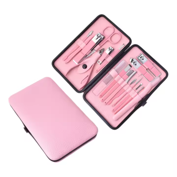 Juego de cortaúñas de 18 piezas, herramientas de manicura y pedicura, herramientas de limpieza de uñas, lima de uñas cosmética de acero inoxidable, adecuado para el hogar y el exterior - 1