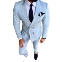 Traje Elegante Para Hombre Con Pico Lapela Azul Cielo Chic Traje De Boda Casual Formal Moda Fiesta De Premio Dos Piezas Slim - details 3