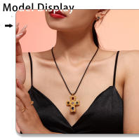 Lujo de Maple inoxable Cruz Collar DE LA Mujer de Cristal Negro de color circonio Gótico collar de la Venta de La Joya para los Niños - details 2
