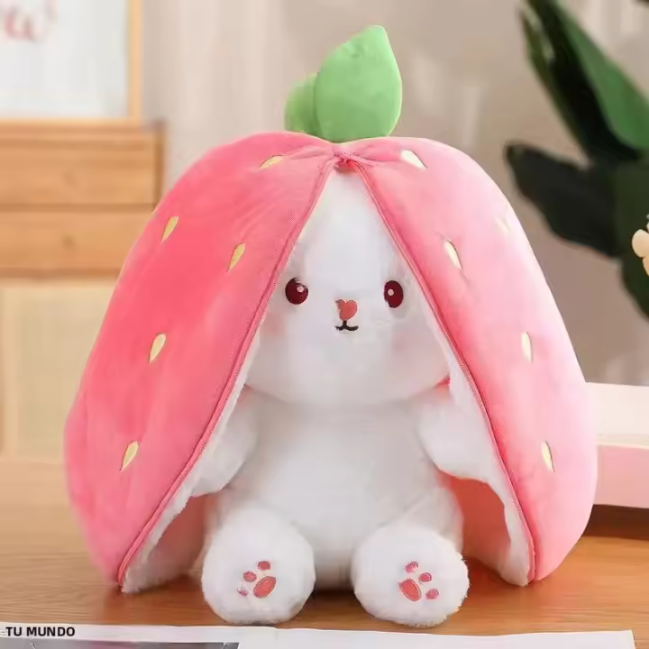 Juguete De Peluche Divertido Joy Kawaii En Forma De Zanahoria Y Fresa Que Se Transforma En Conejo Regalo Para Cumpleaños Y Navidad Para Niños - 1