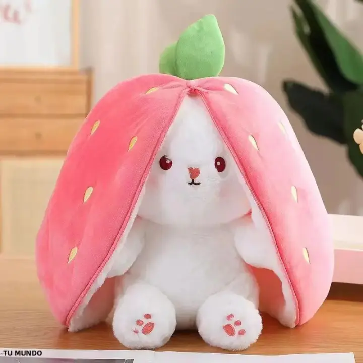 Juguete De Peluche Divertido Joy Kawaii En Forma De Zanahoria Y Fresa Que Se Transforma En Conejo Regalo Para Cumpleaños Y Navidad Para Niños - 1