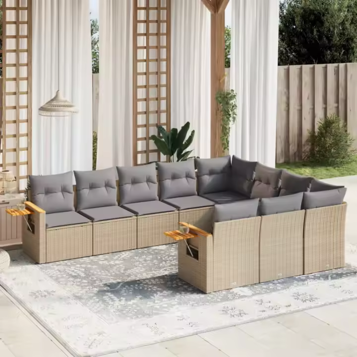 vidaXL Juego de sofás jardín con cojines beige 10 pzas ratán sintético - 1