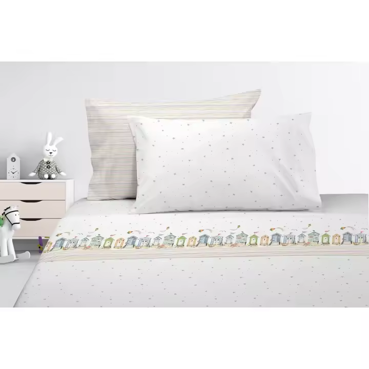 JUEGO DE SÁBANA JUNIOR INFANTIL CAMA DE 90 MANTEROL DISEÑO 603 ( DIBUJO CASAS Y ESTRELLAS) - 1