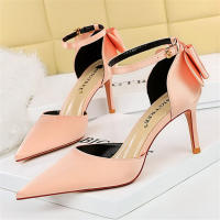 Sandalias De Satén Para Mujer Verano Con Nudo De Mariposa Bajo Tacón 8cm 10cm Alta Calidad Clásicas Bigtree Zapatos De Boda Low Heels - details 1