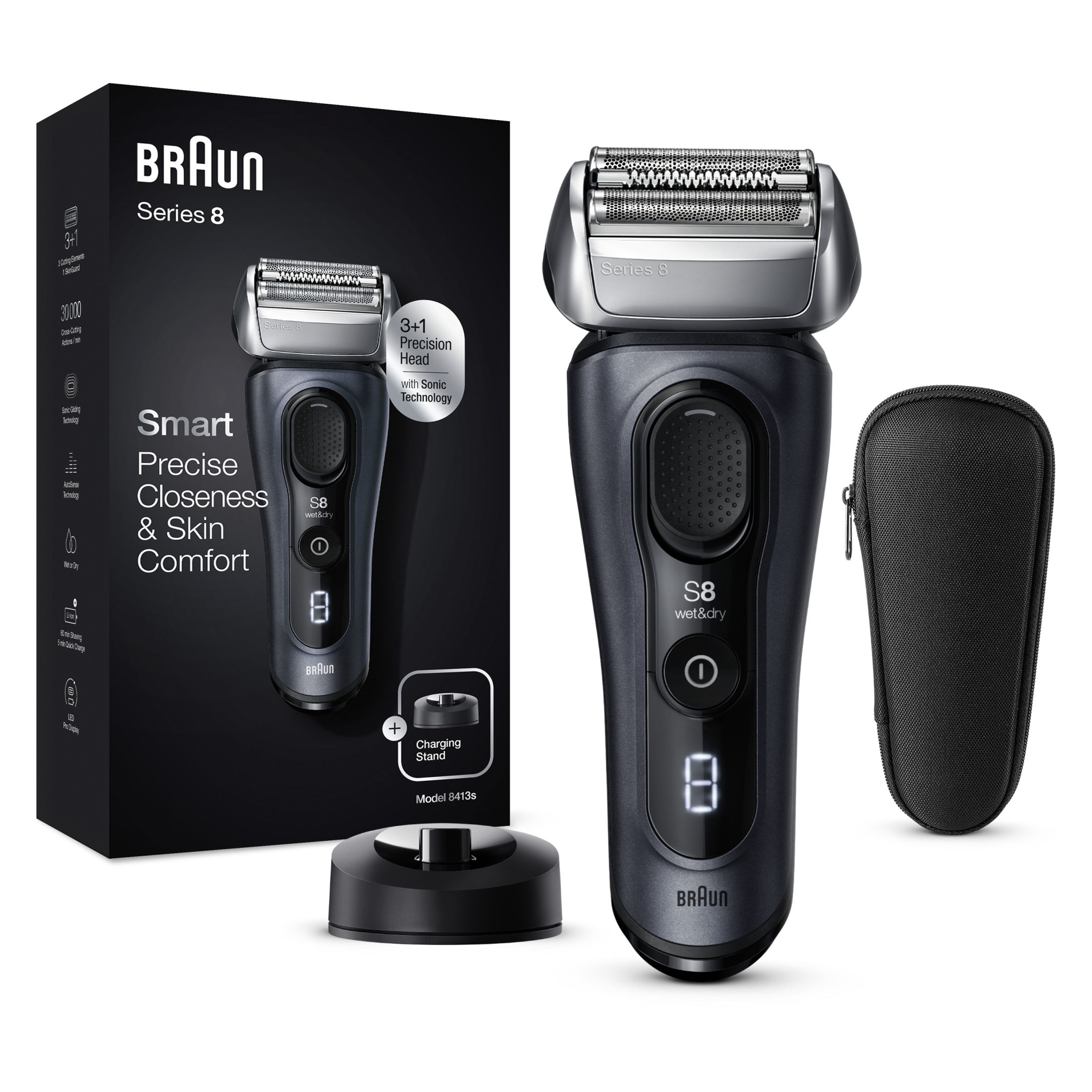 Braun Series 8 8413s - Afeitadora eléctrica en seco y mojado, con estuche de viaje, Producto Europeo con Garantía Oficial.