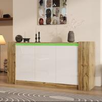 Aparadores, armarios Blancos brillantes y de Madera, Diseño sin Tiradores, puertas-inclinadas que hace las veces de Tiradores, bisañas de Cierre suave y estantes regulables. - details 3
