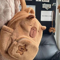Mochila De Peluche Capybara Kawaii Para Mujeres Bolso Transversal Divertido De Dibujos Animados Gran Capacidad Bolsa Tote - details 2