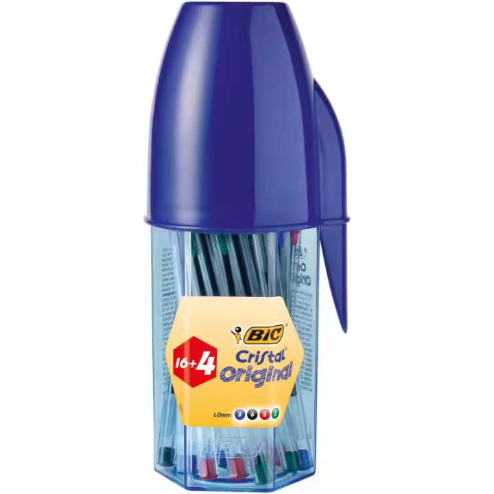 BIC - Bote Bolígrafos BIC Cristal (20 Ud.) - Pack Bolígrafos 4 Colores - 1