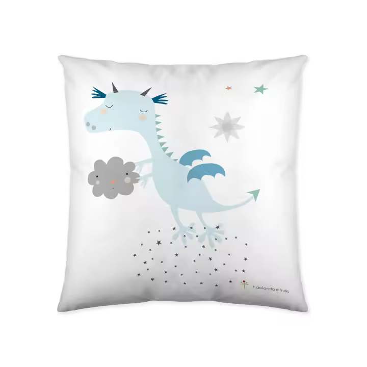 FUNDA DE COJIN VACIO INFANTIL 100% ALGODÓN MAGIC DRAGON 40x40 CM HACIENDO EL INDIO FABRICADO EN ESPAÑA - 1
