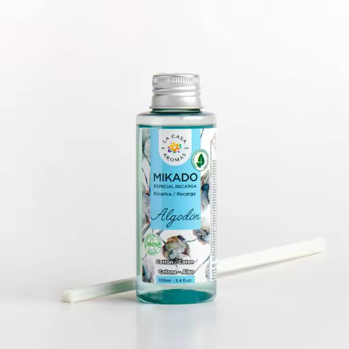 La Casa de los Aromas - Ambientador Mikado Aroma Algodón - Set Difusor Líquido para Reposición con Varillas - Fragancia Duradera - Ideal para el Hogar, Baño, Casa - 6 x 100 ml - 1