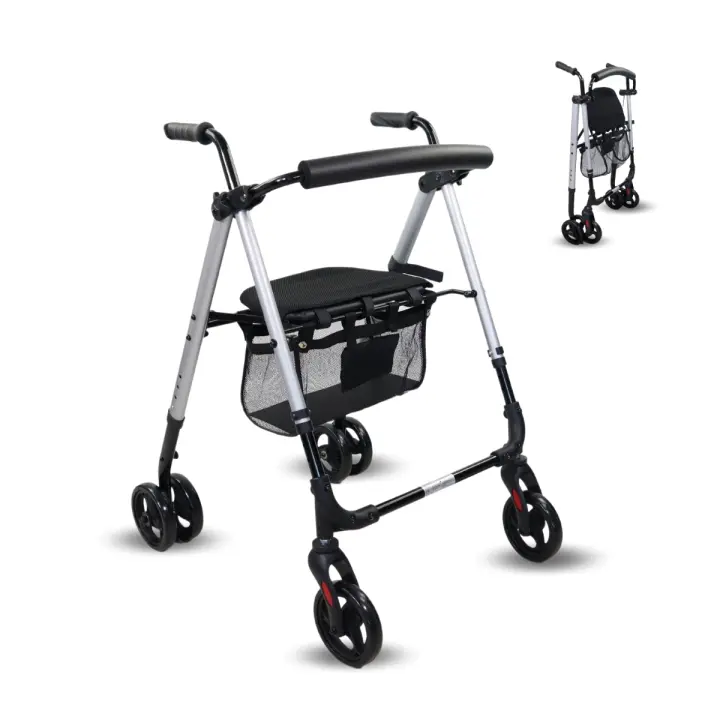 Mobiclinic Modelo Dehesa Andador para anciano Andador de 4 ruedas para adultos y minusválidos Rollator plegable Ligero Andador de aluminio con asiento y cesta - 1