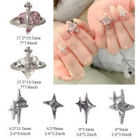 48PCS Encantos De Uñas 3D Joyería De Uñas En Forma De Saturno Pentagram Charms Para Uñas Rhinestones De Estrella Plateada Decoraciones Para Uñas - details 0