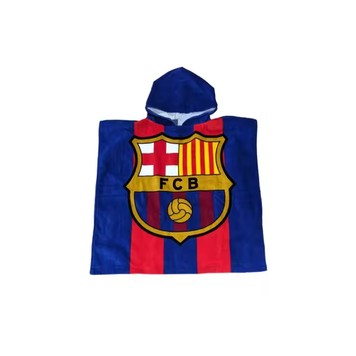 MOZURU Poncho Microfibra Blaugrana 60x120 cm – Toalla Poncho Infantil Fútbol Club Barcelona | Secado Rápido - 1