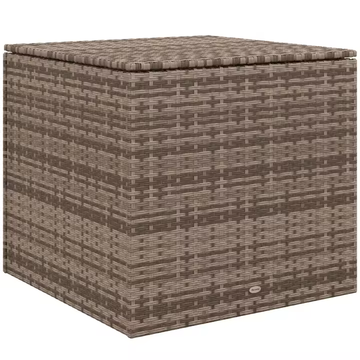 Outsunny Baúl de Exterior de Ratán Sintético 75x75x70 cm Arcón de Almacenaje con Varilla Hidráulica y Marco de Acero Carga 50 kg Caqui - 1