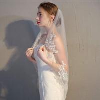 Velo De Novia De Encaje Con Aplicaciones De Cristal Talla Única Largo De Caderas En Tulle Suave Accesorios Para El Cabello Para Mujeres - details 2