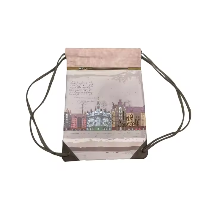 Mochila saco con asas 'Love Yourself' | SWEET CANDY - Mochila de uso diario, estampado urbano con bordado, bolsillo frontal con cremallera // Ref: B82614 - 1