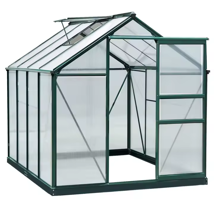Outsunny Invernadero de Jardín 2x2,5 m Policarbonato y Aluminio Vivero Casero con Tragaluz Protección UV30 y Base 4,79 m² para Macetas Cultivo Plantas Flores Transparente - 1