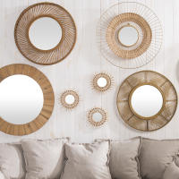 STARLEY- Juego de 3 espejos redondo decorativo bambu efecto sol 28 cm, ideal para decoracion casa, habitación y salón, decoracion pared - details 1