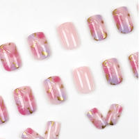 24pcs/set Uñas Postizas Cortas De Acrílico Estilo Francés Con Diseño De Flores Y Mariposas Para La Temporada De Primavera Y Verano Artículos De Belleza Para Uñas - details 27