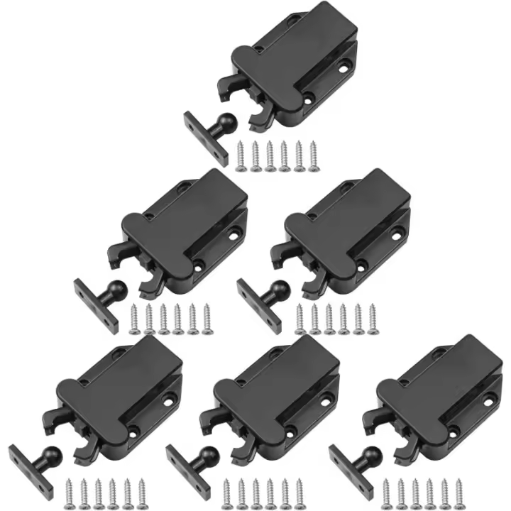 6 Pièces Loquets à Libération Tactile, Loquets de Touch avec Vis, Loquet Push Open pour Portes, Placards et Tiroirs, Noir-RAPAND - 1